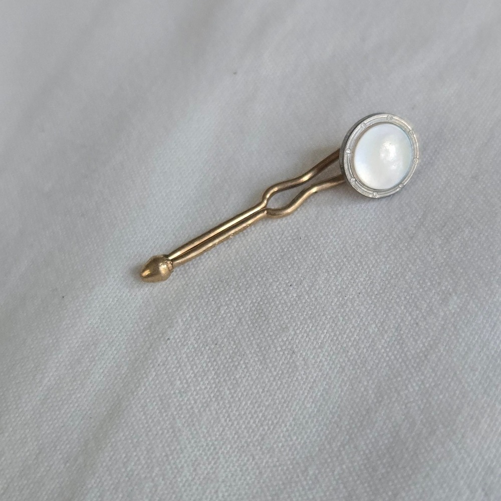 VTG Krementz Collar Button OS Mens Gold White Mother Of Pearl Formal Tuxedo Stud